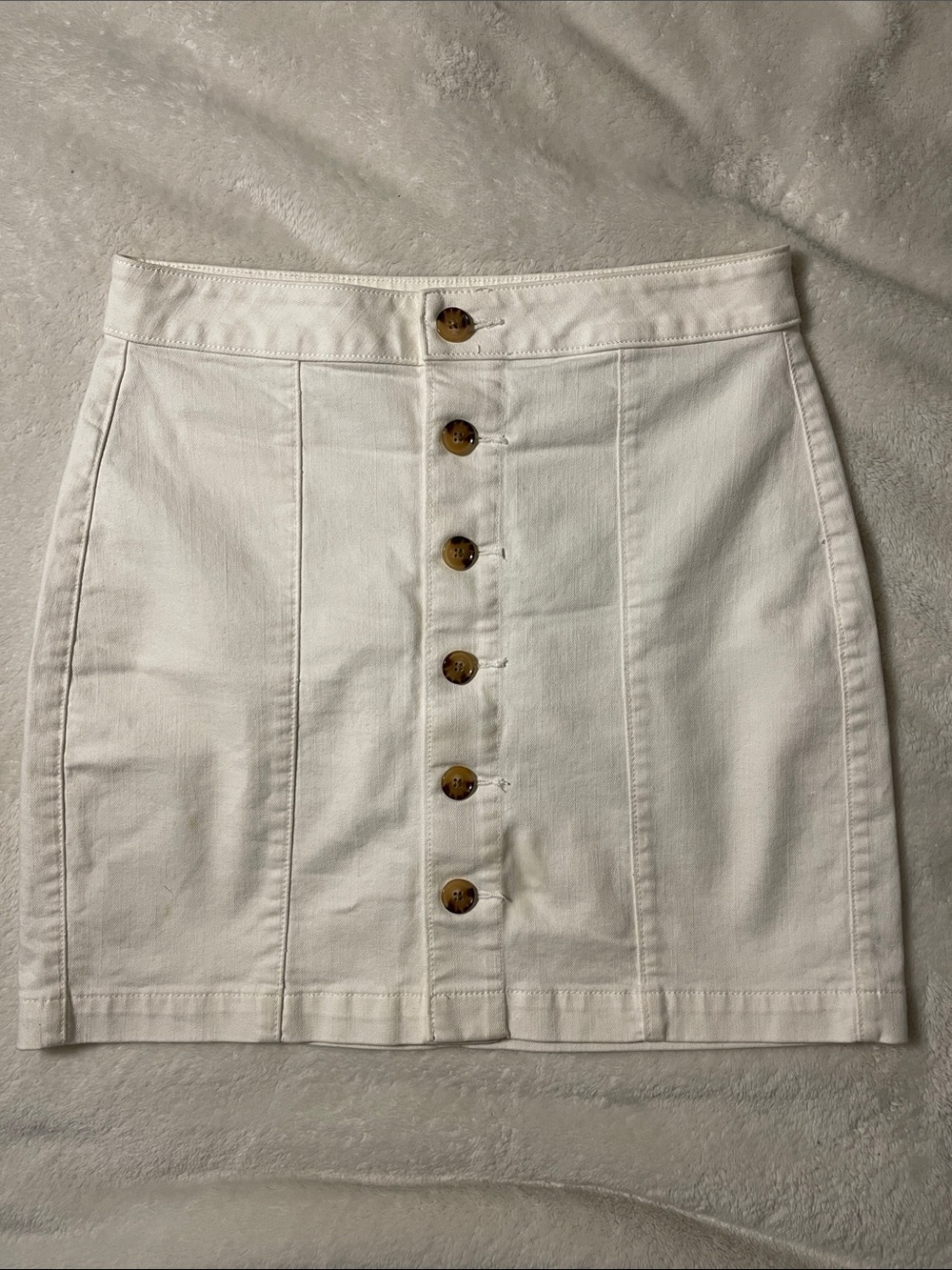 LOFT White Button-Front Denim Mini Skirt